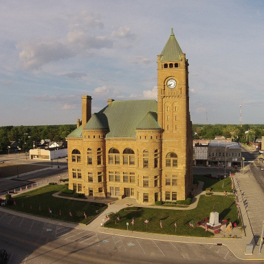 Aerial photo of the courthouse in Blackford County.