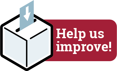 Graphic with a feedback box and the words help us improve.