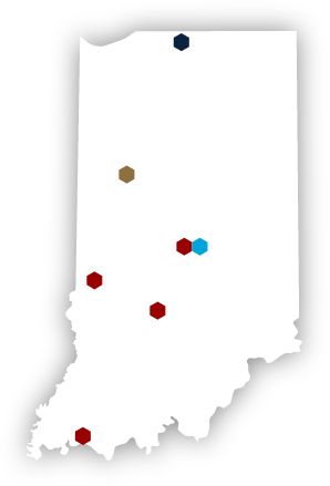 map of indiana showing the location of associated organizations